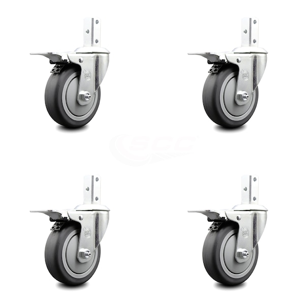 4 Inch Thermoplastic Rubber 7/8 Inch Square Stem Caster Set Total Lock Brake SCC